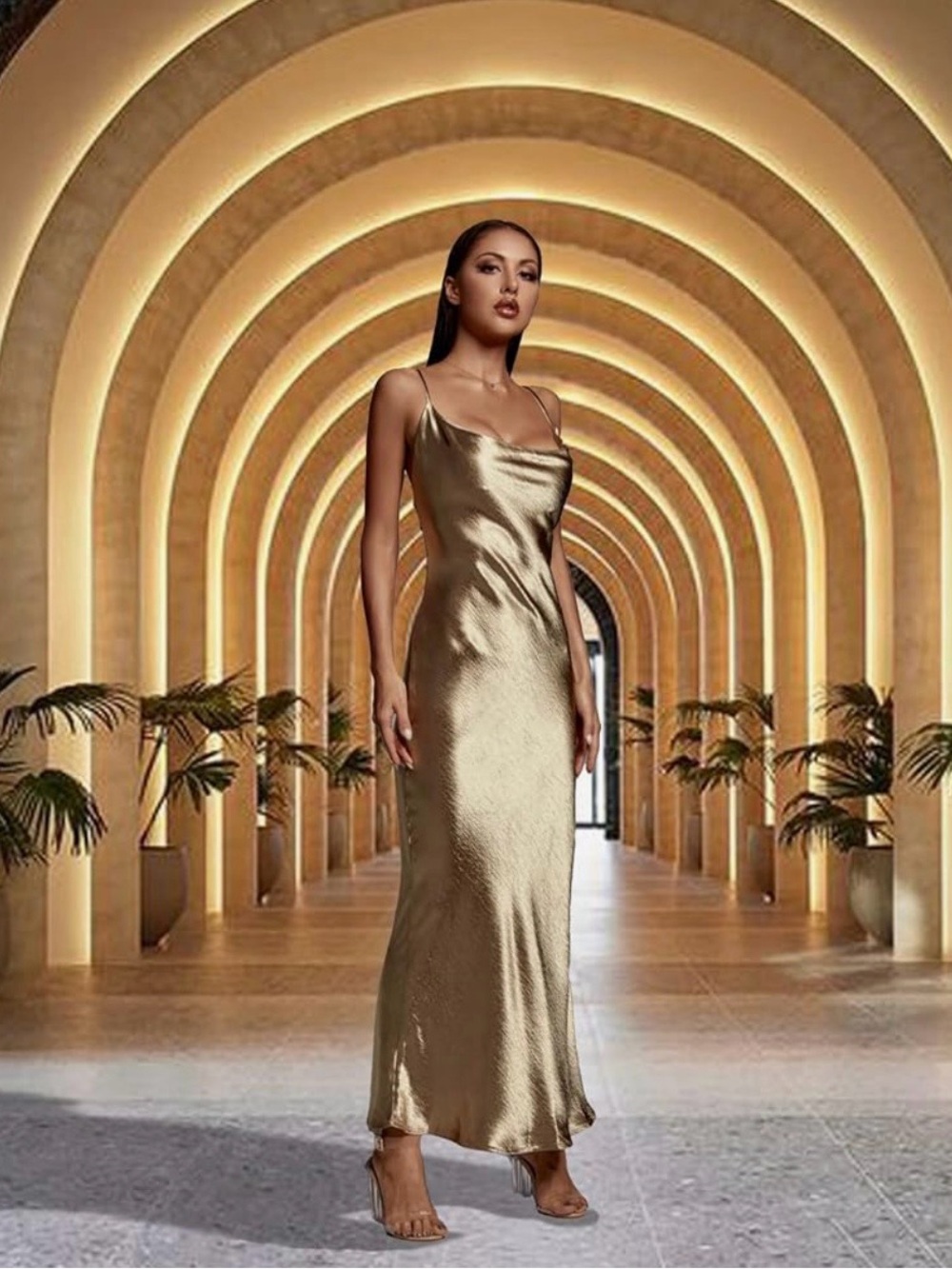 Emily Metallic Gold
Maxi Dress NWT by Bella Barnett. Size medium